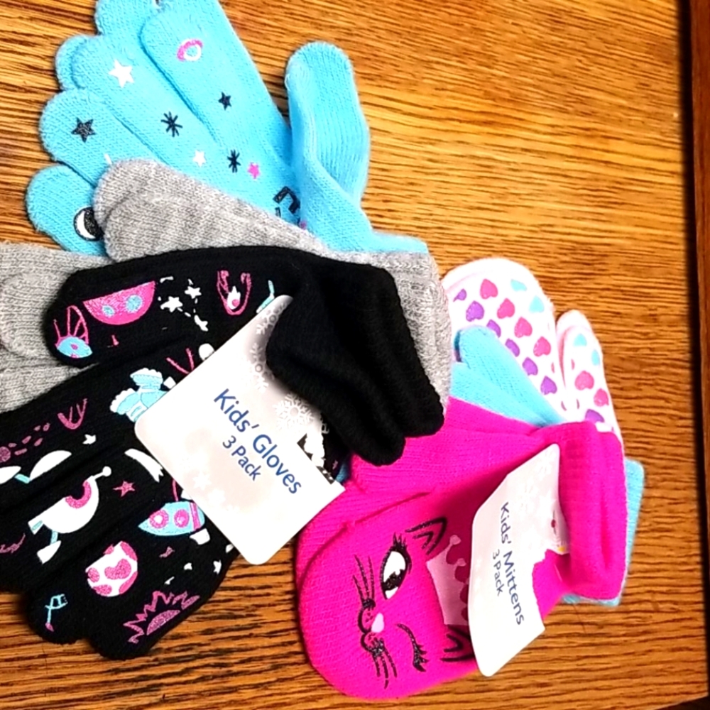 6 pairs kids mittens & gloves, NWT